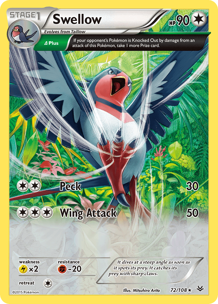 Swellow (72 Delta) — XY - Roaring Skies Pokémon TCG card by Mitsuhiro Arita