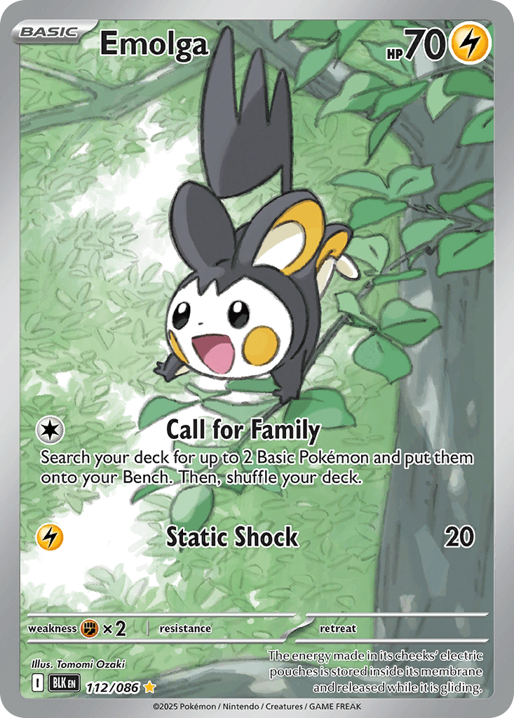 Emolga - 112/086 — SV: Black Bolt Pokémon TCG card by Tomomi Ozaki