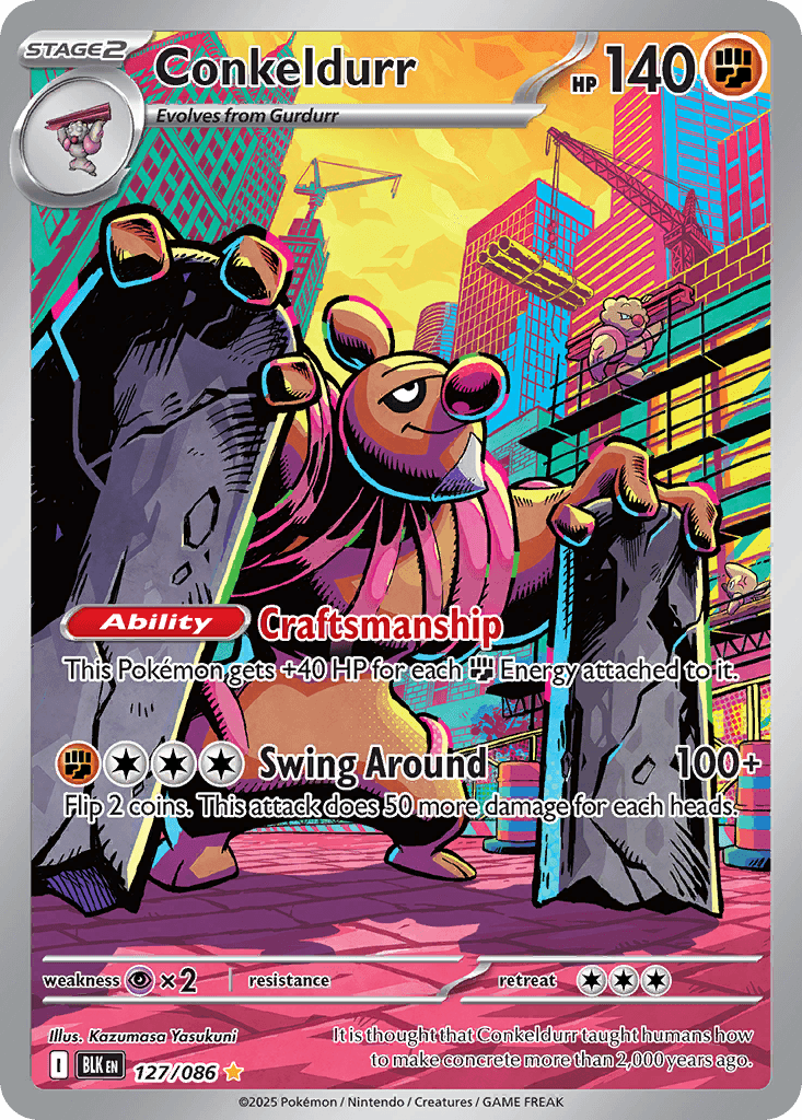 Conkeldurr - 127/086 — SV: Black Bolt Pokémon TCG card by Kazumasa Yasukuni