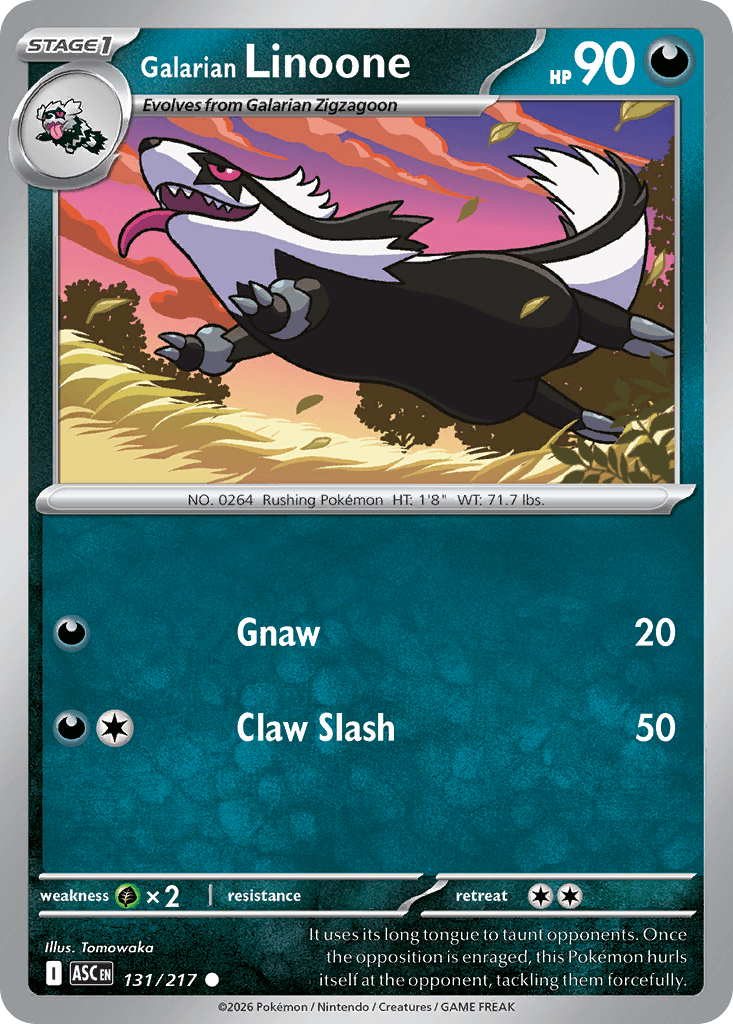 Galarian Linoone (Dusk Ball) — ME: Ascended Heroes Pokémon TCG card by Tomowaka