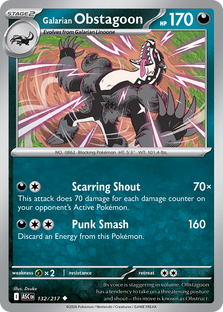 Galarian Obstagoon - 132/217 — ME: Ascended Heroes Pokémon TCG card by Dsuke