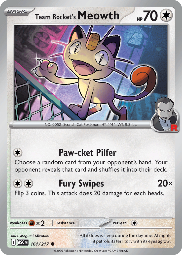 Team Rocket's Meowth (Energy Symbol Pattern) — ME: Ascended Heroes Pokémon TCG card by Megumi Mizutani
