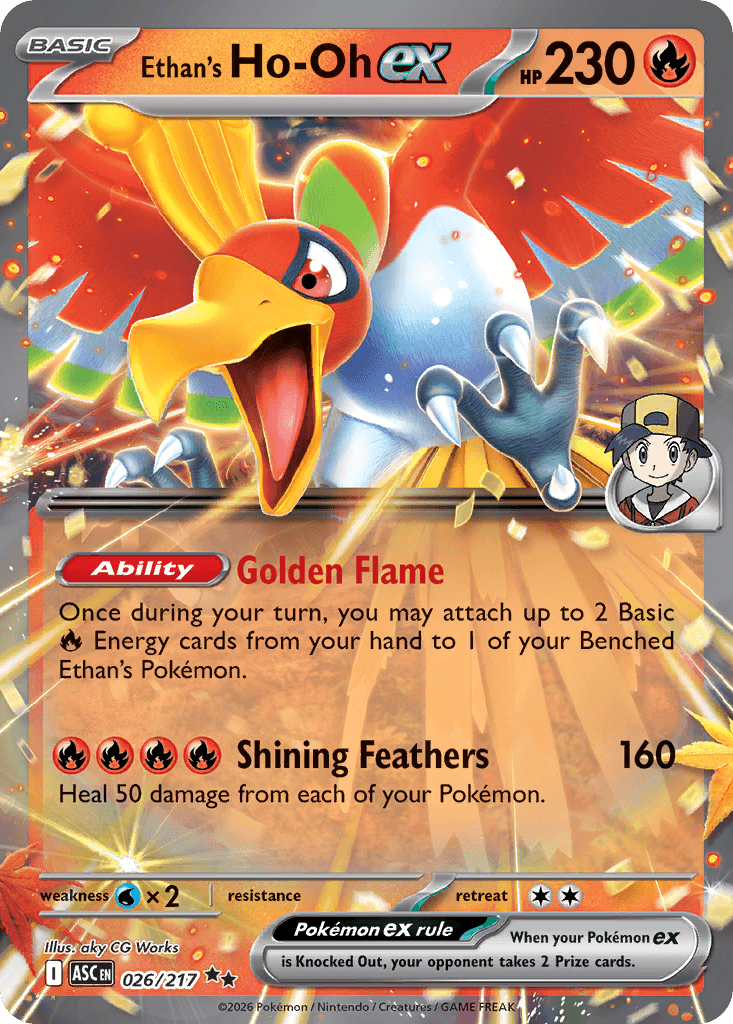 Ethan's Ho-Oh ex — ME: Ascended Heroes Pokémon TCG card by aky CG Works