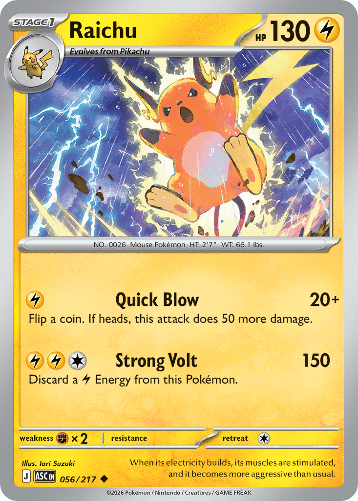 Raichu (Energy Symbol Pattern) — ME: Ascended Heroes Pokémon TCG card by Iori Suzuki