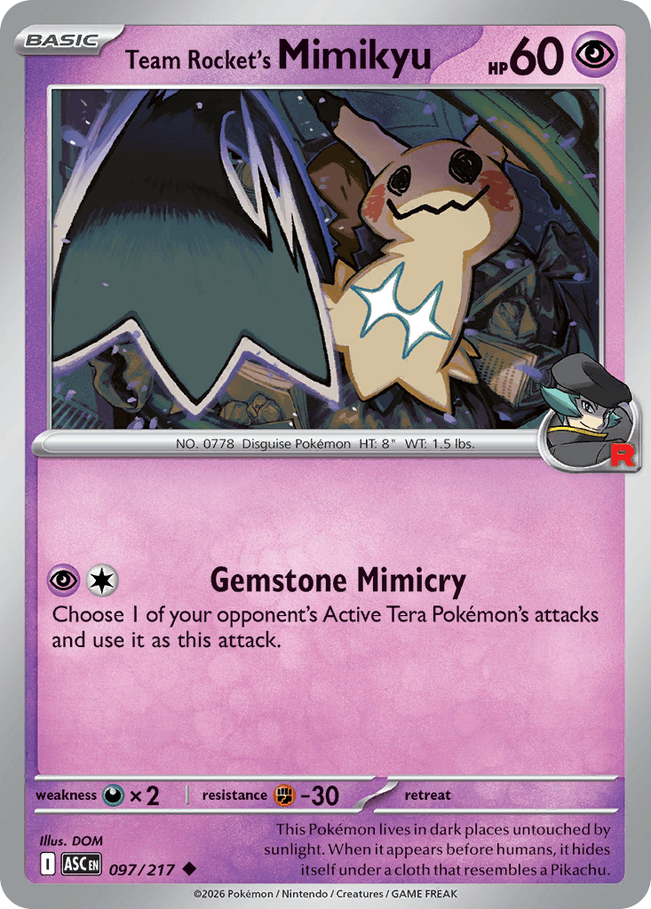 Team Rocket's Mimikyu - 097/217 — ME: Ascended Heroes Pokémon TCG card by DOM