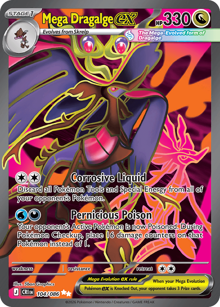 Mega Dragalge ex - 104/086 — ME04: Chaos Rising Pokémon TCG card by 5ban Graphics