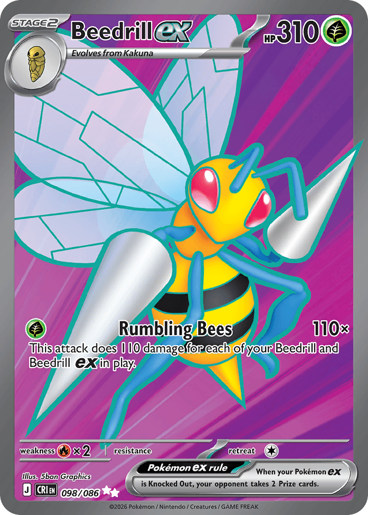 Beedrill ex - 098/086 — ME04: Chaos Rising Pokémon TCG card by 5ban Graphics