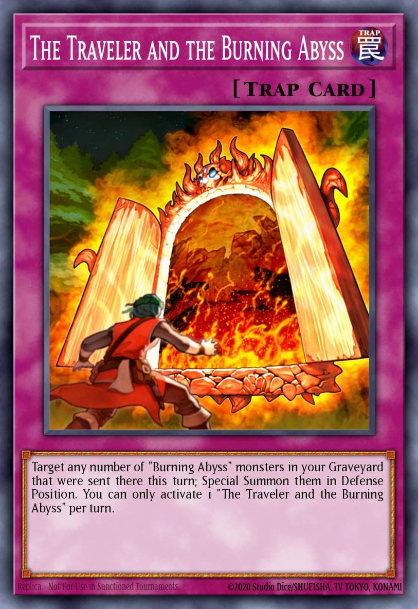 The Traveler and the Burning Abyss — Premium Gold: Infinite Gold Yu-Gi-Oh! card by KAZUKI TAKAHASHI