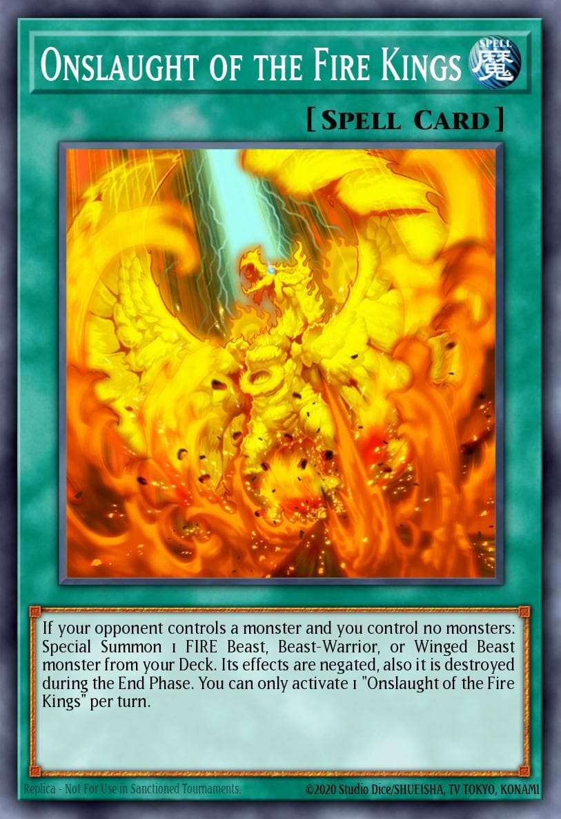 Onslaught of the Fire Kings — Hidden Summoners Yu-Gi-Oh! card by KAZUKI TAKAHASHI