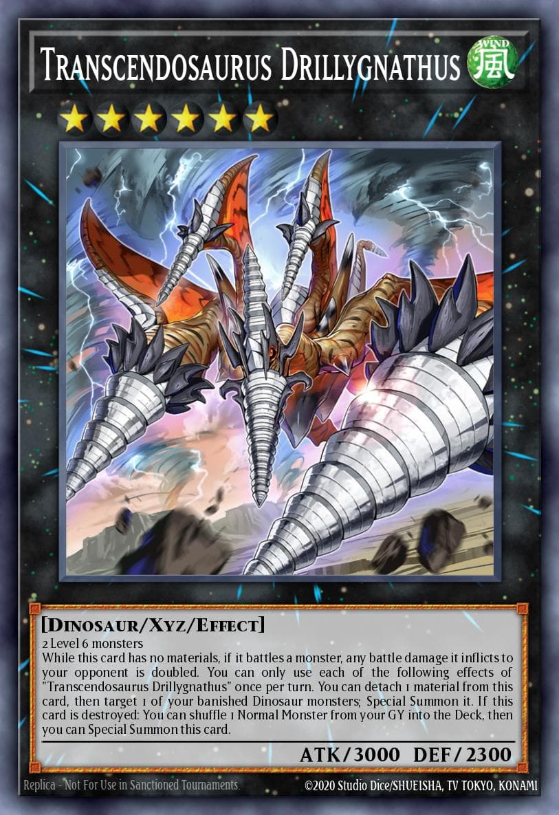 Transcendosaurus Drillygnathus — Wild Survivors Yu-Gi-Oh! card by Studio Dice/SHUEISHA, TV TOKYO, KONAMI