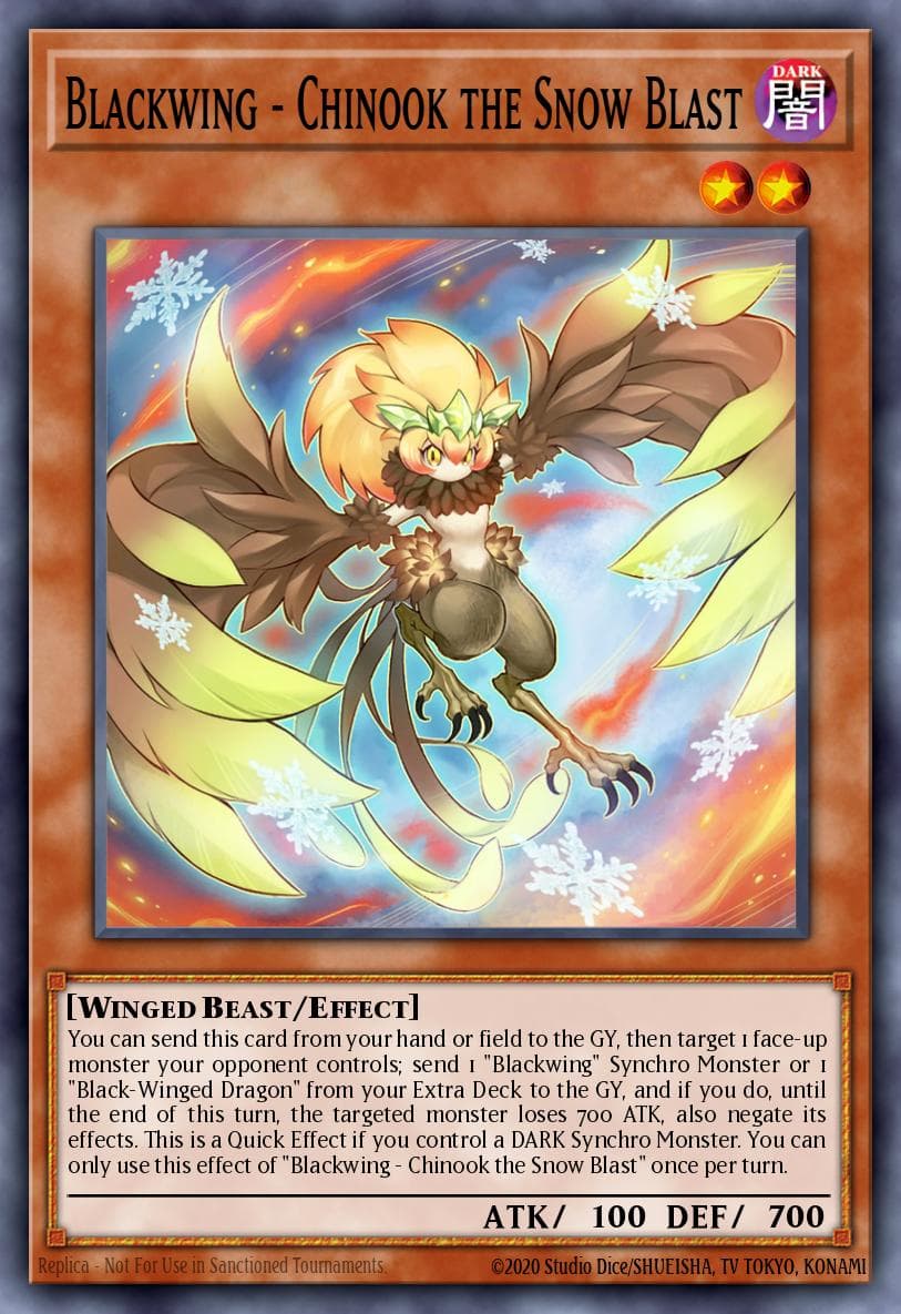 Blackwing - Chinook the Snow Blast — Darkwing Blast Yu-Gi-Oh! card by Studio Dice/SHUEISHA, TV TOKYO, KONAMI