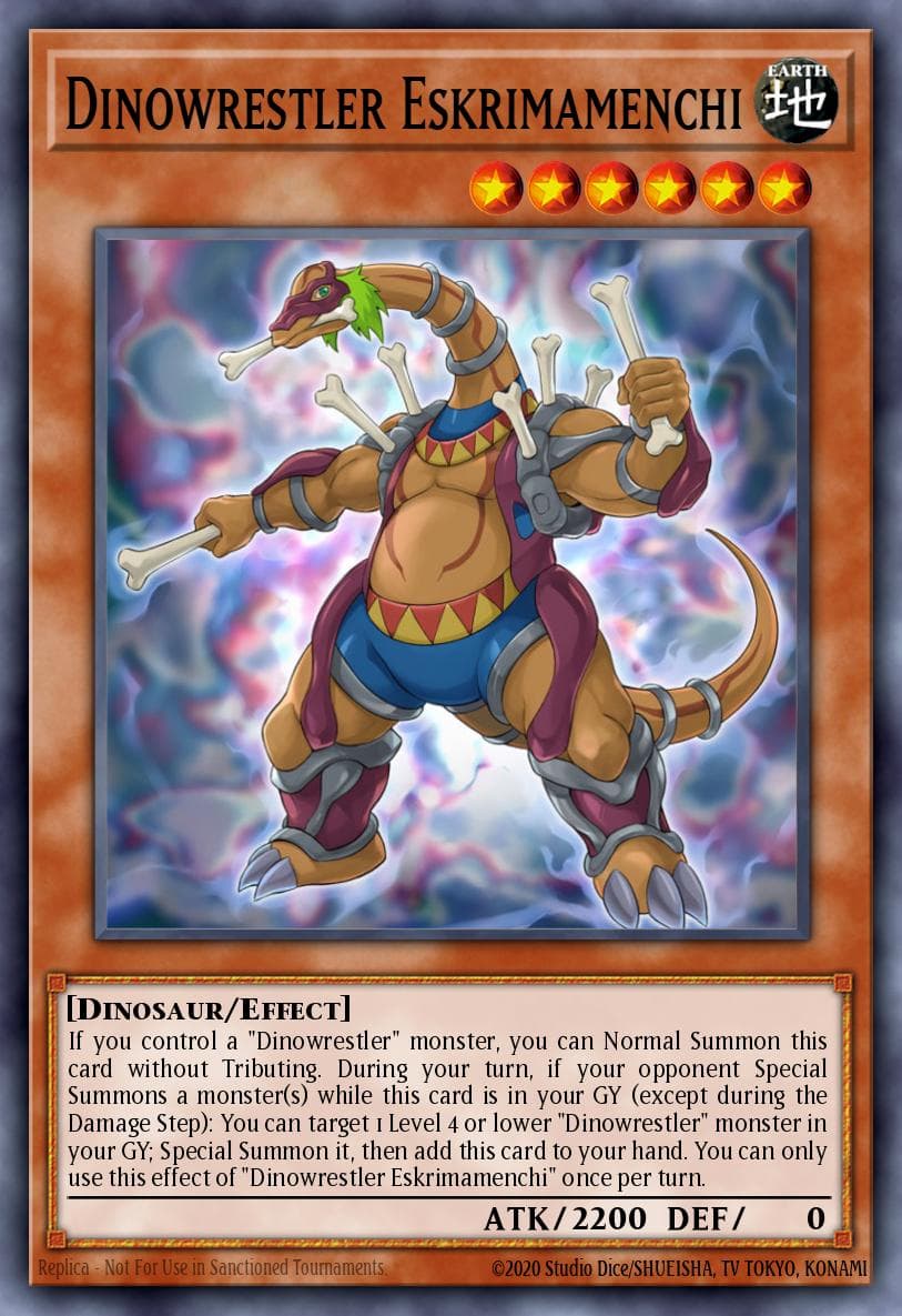 Dinowrestler Eskrimamenchi — Dark Neostorm Yu-Gi-Oh! card by KAZUKI TAKAHASHI