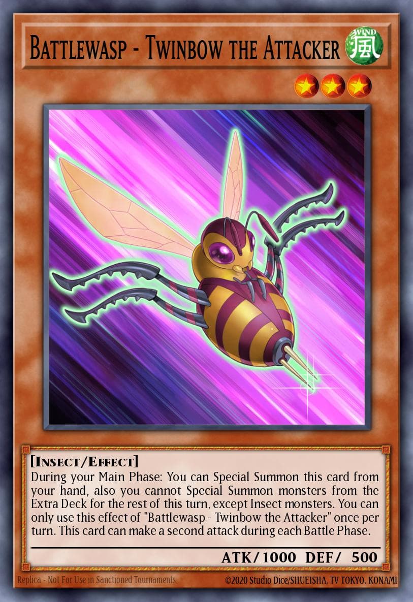 Battlewasp - Twinbow the Attacker — Battles of Legend: Hero's Revenge Yu-Gi-Oh! card by KAZUKI TAKAHASHI