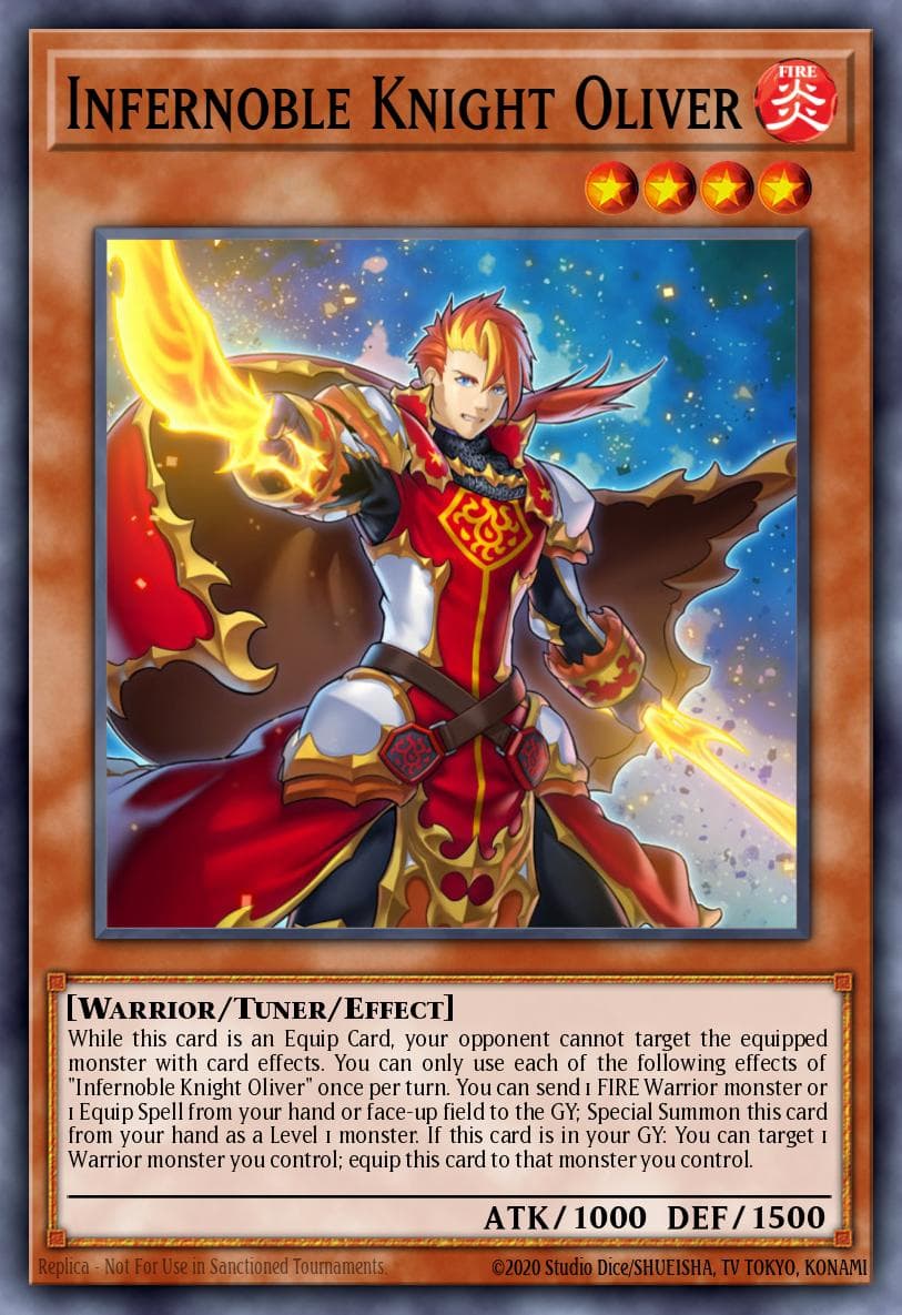 Infernoble Knight Oliver — Rise of the Duelist Yu-Gi-Oh! card by Studio Dice/SHUEISHA, TV TOKYO, KONAMI