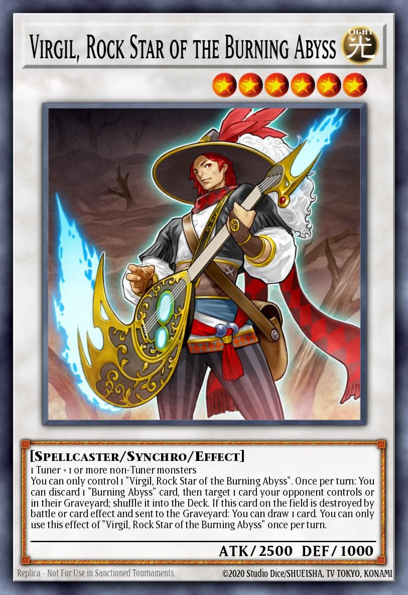 Virgil, Rock Star of the Burning Abyss — The New Challengers Yu-Gi-Oh! card by KAZUKI TAKAHASHI