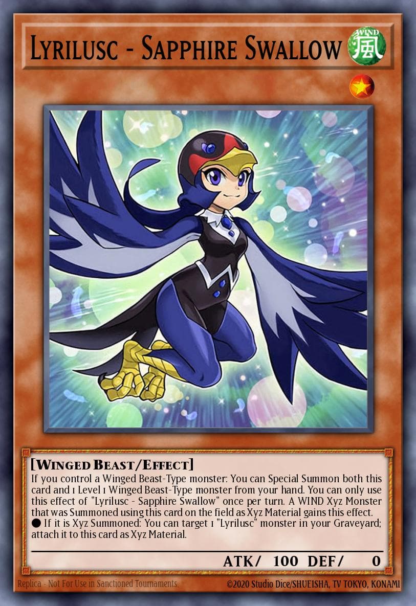 Lyrilusc - Sapphire Swallow — Legendary Duelists: Synchro Storm Yu-Gi-Oh! card by Shueisha, TV Tokyo, Konami