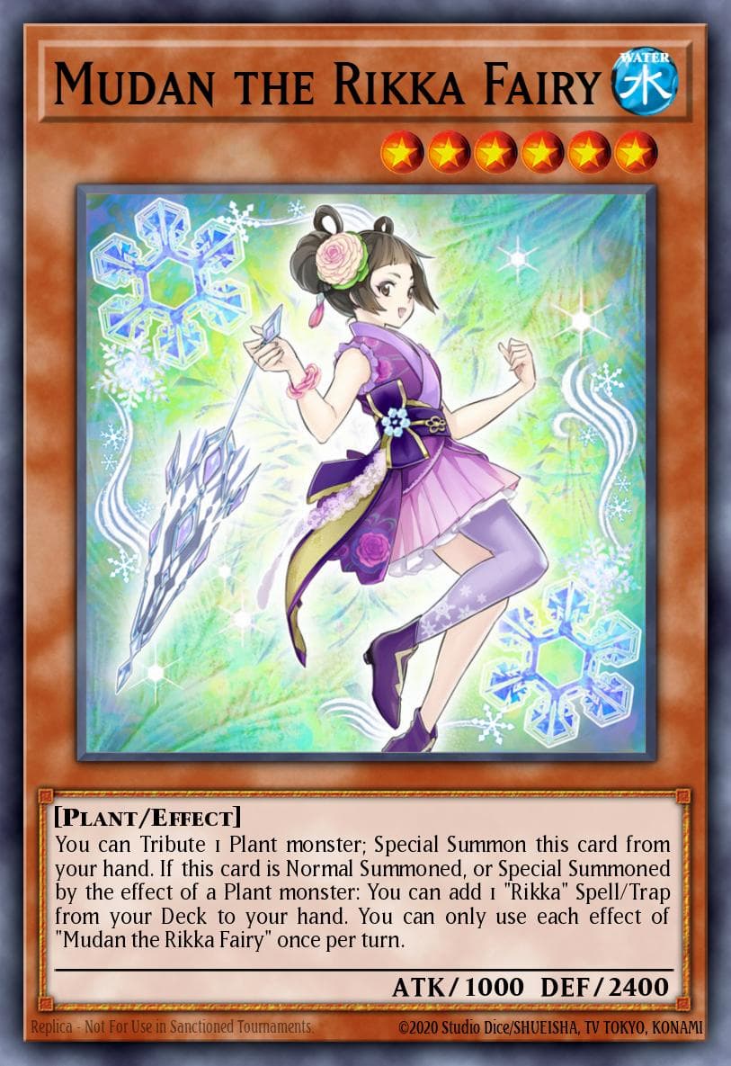 Mudan the Rikka Fairy — Secret Slayers Yu-Gi-Oh! card by Studio Dice/SHUEISHA, TV TOKYO, KONAMI