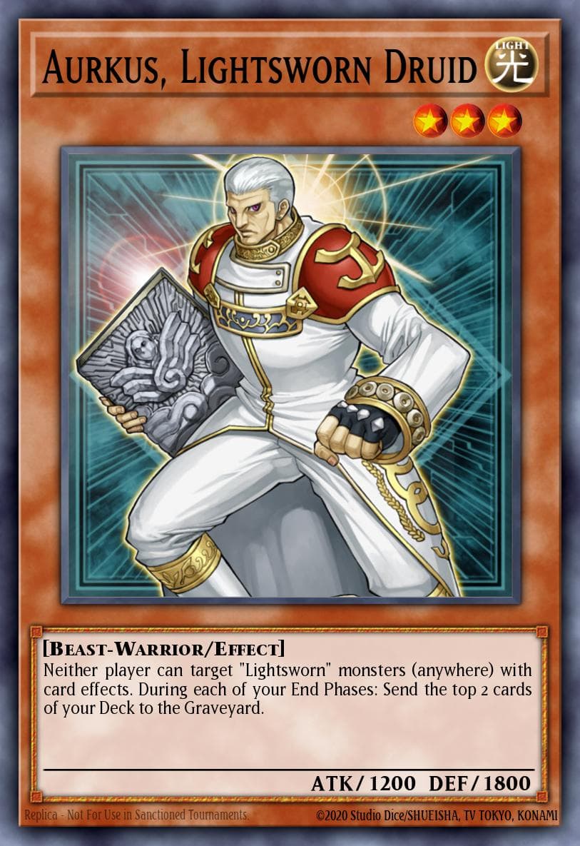 Aurkus, Lightsworn Druid — Light of Destruction Yu-Gi-Oh! card by KAZUKI TAKAHASHI