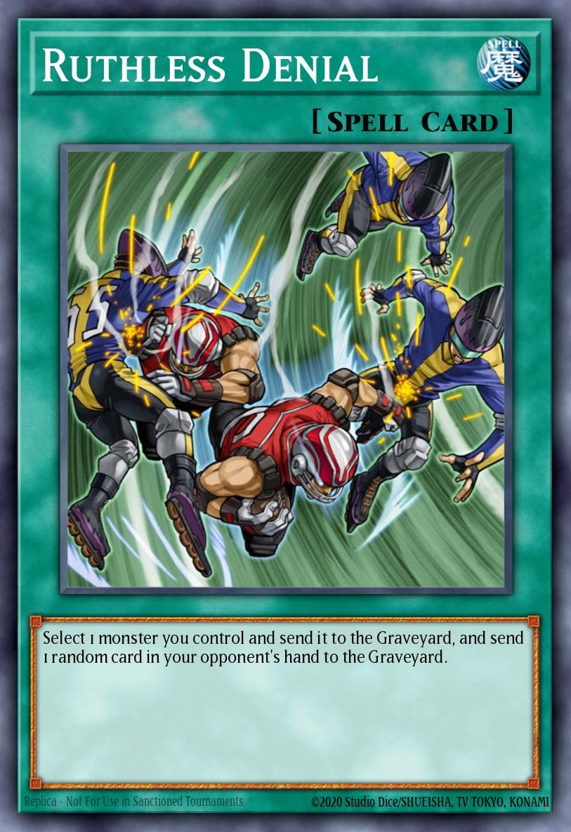 Ruthless Denial — Duelist Pack 4: Zane Truesdale Yu-Gi-Oh! card by Kazuaki Shibuya