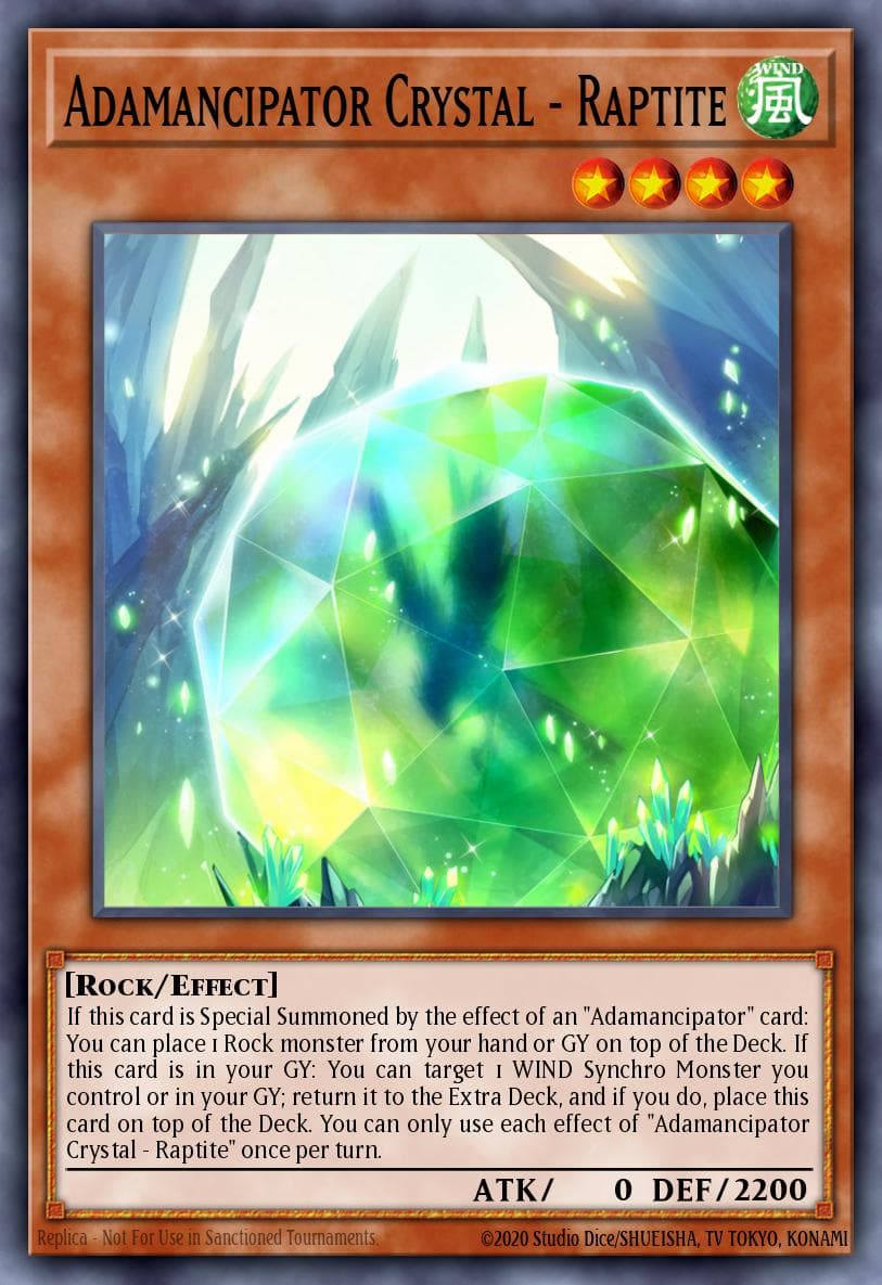 Adamancipator Crystal - Raptite — Secret Slayers Yu-Gi-Oh! card by Studio Dice/SHUEISHA, TV TOKYO, KONAMI