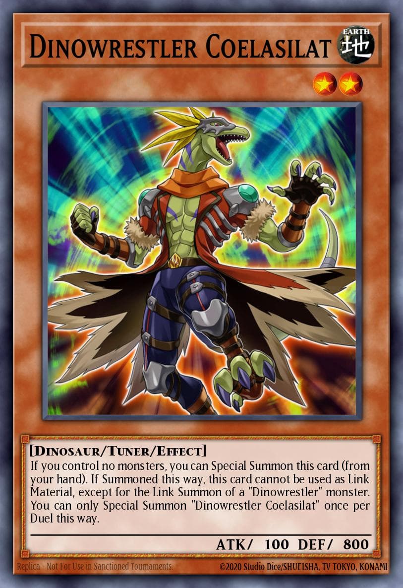 Dinowrestler Coelasilat — Dark Neostorm Yu-Gi-Oh! card by KAZUKI TAKAHASHI
