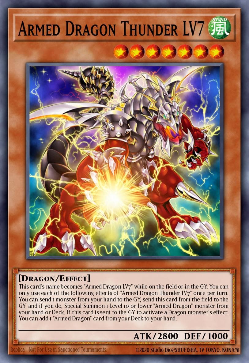 Armed Dragon Thunder LV7 — Blazing Vortex Yu-Gi-Oh! card by Studio Dice/SHUEISHA, TV TOKYO, KONAMI