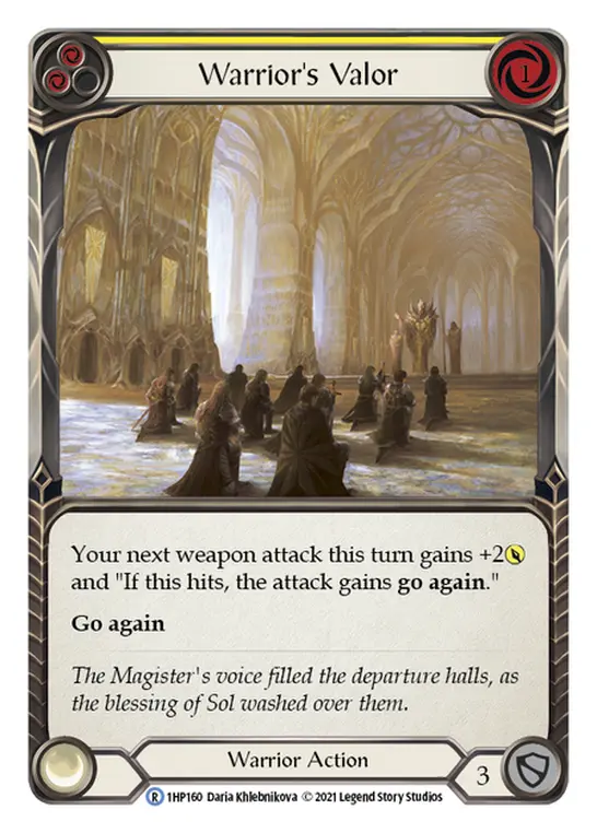 Warrior's Valor (Yellow) — History Pack Vol.1 Flesh and Blood card by Daria Khlebnikova