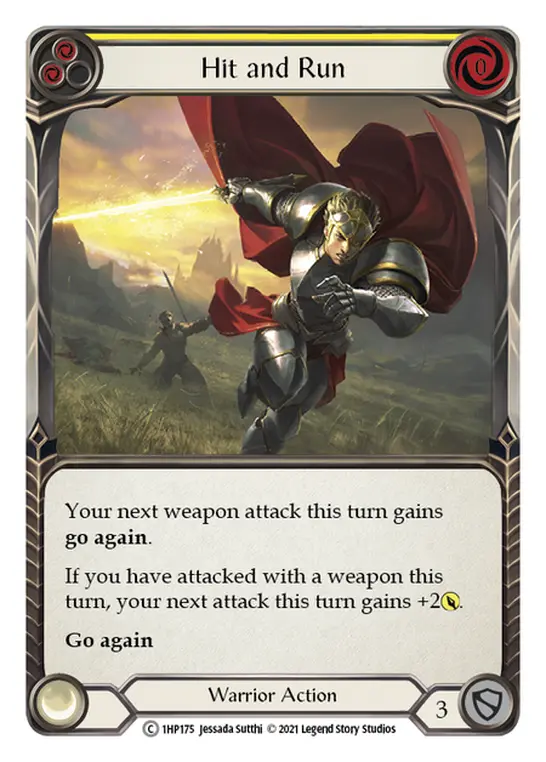 Hit and Run (Yellow) — History Pack Vol.1 Flesh and Blood card by Jessada Sutthi