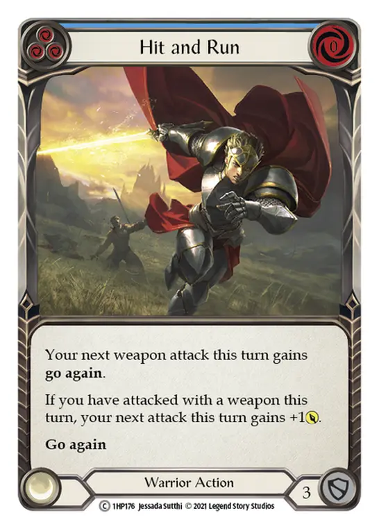 Hit and Run (Blue) — History Pack Vol.1 Flesh and Blood card by Jessada Sutthi