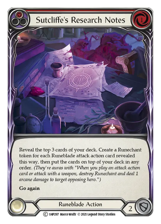 Sutcliffe's Research Notes (Red) — History Pack Vol.1 Flesh and Blood card by Marco Wulfr