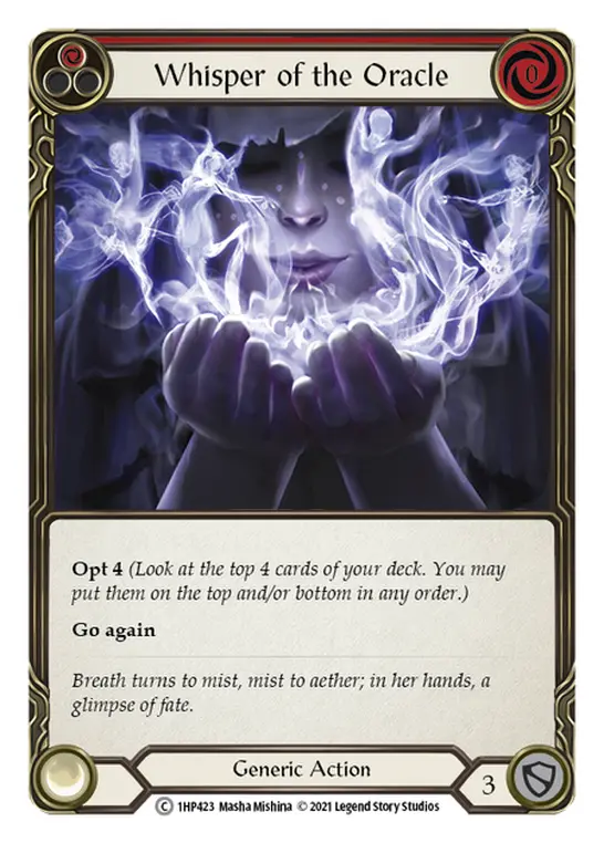 Whisper of the Oracle (Red) — History Pack Vol.1 Flesh and Blood card by Masha Mishina
