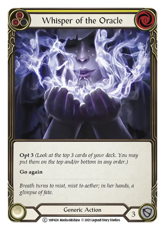 Whisper of the Oracle (Yellow) — History Pack Vol.1 Flesh and Blood card by Masha Mishina