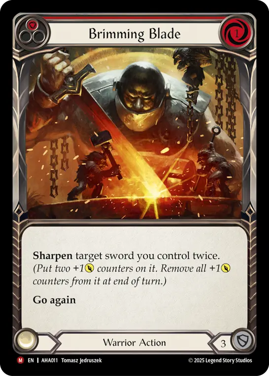 Brimming Blade (Red) — Armory Deck Origins: Hala Flesh and Blood card by Tomasz Jedruszek
