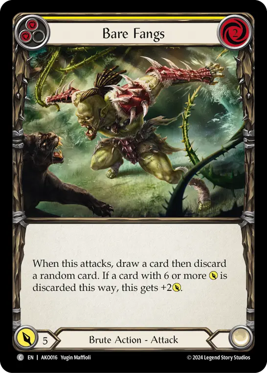 Bare Fangs (Yellow) — Armory Deck: Kayo Flesh and Blood card by Yugin Maffioli