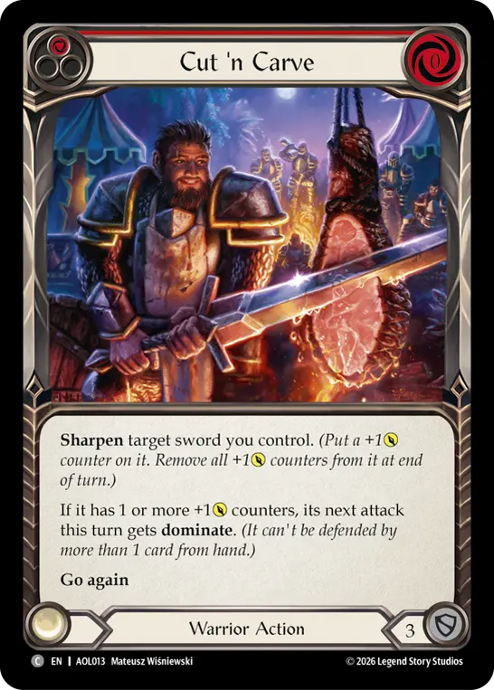 Cut n' Carve — Blitz Deck: Tales of Aria - Oldhim Flesh and Blood card by Mateusz Wiśniewski