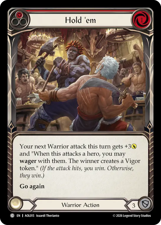 Hold 'em — Blitz Deck: Tales of Aria - Oldhim Flesh and Blood card by Isuardi Therianto