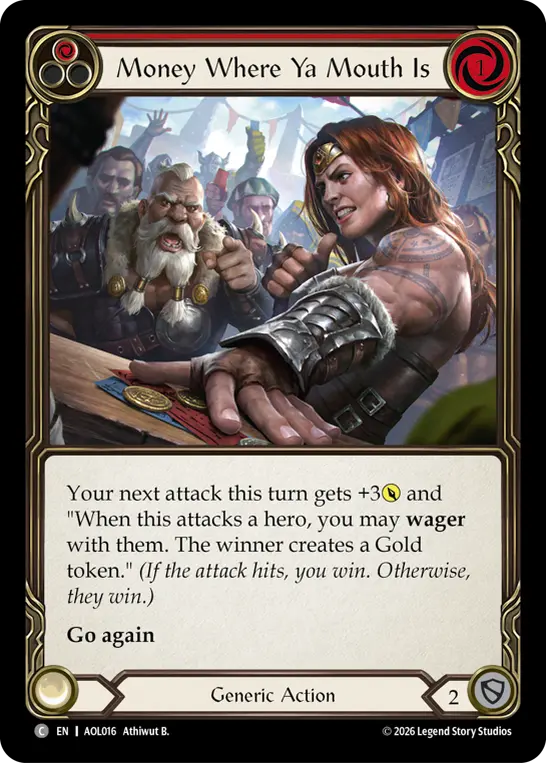Money Where Ya Mouth Is — Blitz Deck: Tales of Aria - Oldhim Flesh and Blood card by Athiwut B.
