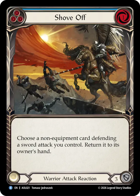 Shove Off (Blue) — Armory Deck: Olympia Flesh and Blood card by Tomasz Jedruszek