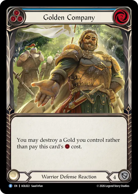 Golden Company (Blue) — Armory Deck: Olympia Flesh and Blood card by Saad Irfan
