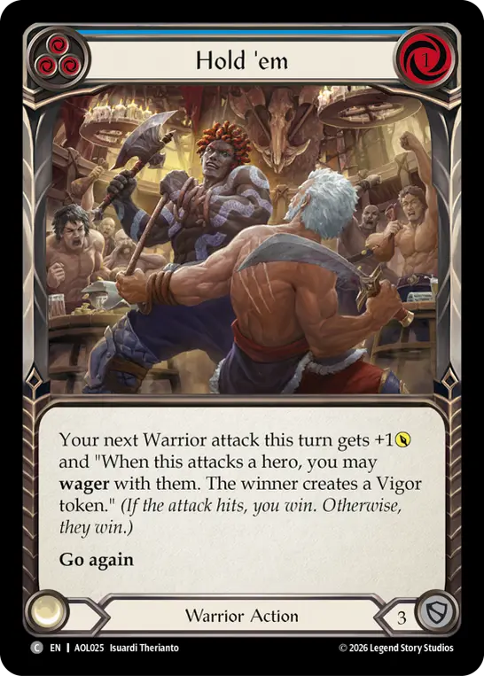 Hold 'em — Blitz Deck: Tales of Aria - Oldhim Flesh and Blood card by Isuardi Therianto
