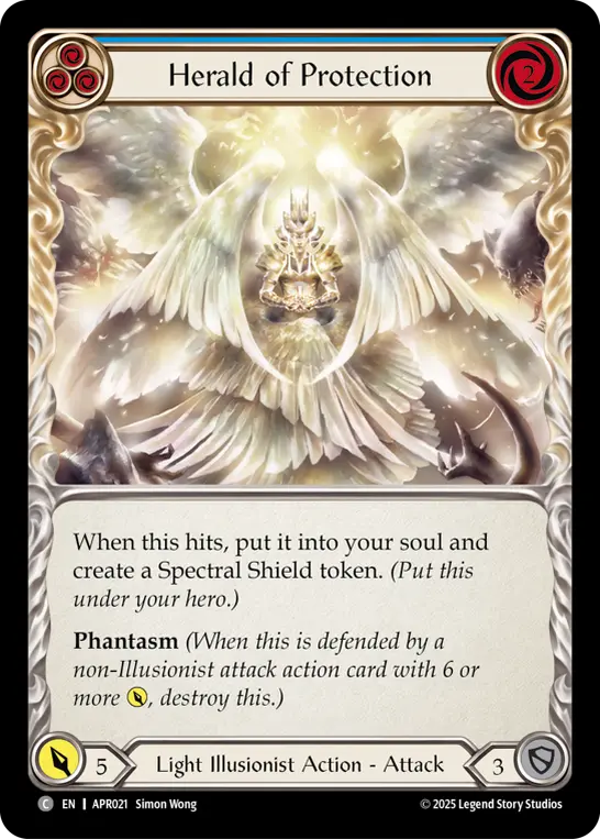 Herald of Protection (Blue) — Armory Deck: Legends Prism Flesh and Blood card by Simon Wong