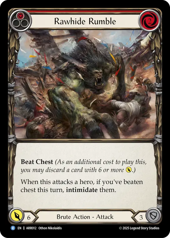 Rawhide Rumble — Armory Deck: Rhinar Flesh and Blood card by Othon Nikolaidis