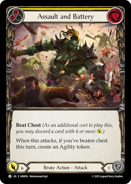 Assault and Battery (Yellow) — Armory Deck: Rhinar Flesh and Blood card by Muhammad Fajri