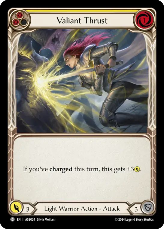 Valiant Thrust (Yellow) — Armory Deck: Boltyn Flesh and Blood card by Silvia Melliani