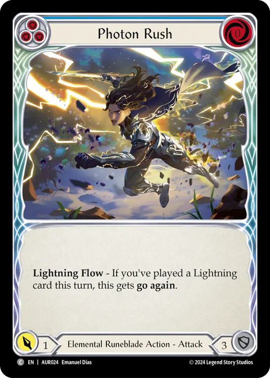 Photon Rush (Blue) — 1st Strike Flesh and Blood card by Emanuel Dias