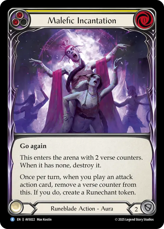 Malefic Incantation (Yellow) — Armory Deck: Legends Viserai Flesh and Blood card by Max Kostin