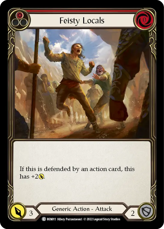Feisty Locals (Red) — Blitz Deck: Outsiders - Benji Flesh and Blood card by Hilary Purnamasari