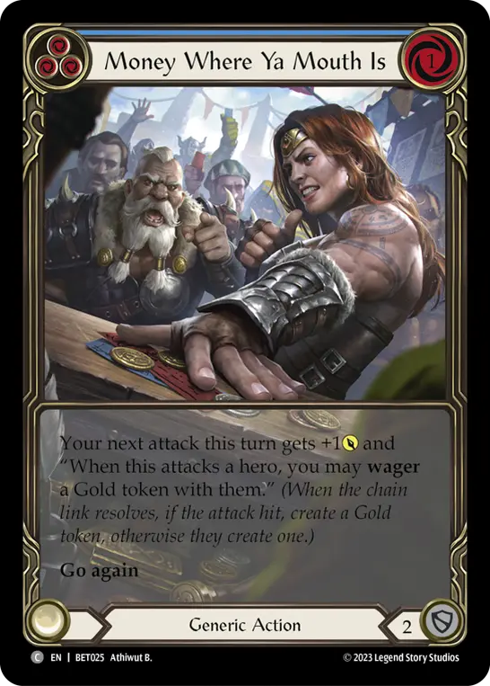 Money Where Ya Mouth Is (Blue) — Blitz Deck: Heavy Hitters - Betsy Flesh and Blood card by Athiwut B.