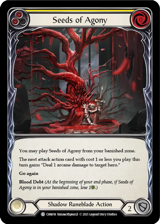 Seeds of Agony (Yellow) — Blitz Deck: Monarch - Chane Flesh and Blood card by bimawithpencil