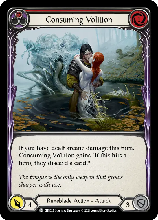 Consuming Volition (Red) — Blitz Deck: Monarch - Chane Flesh and Blood card by Stanislav Sherbakov
